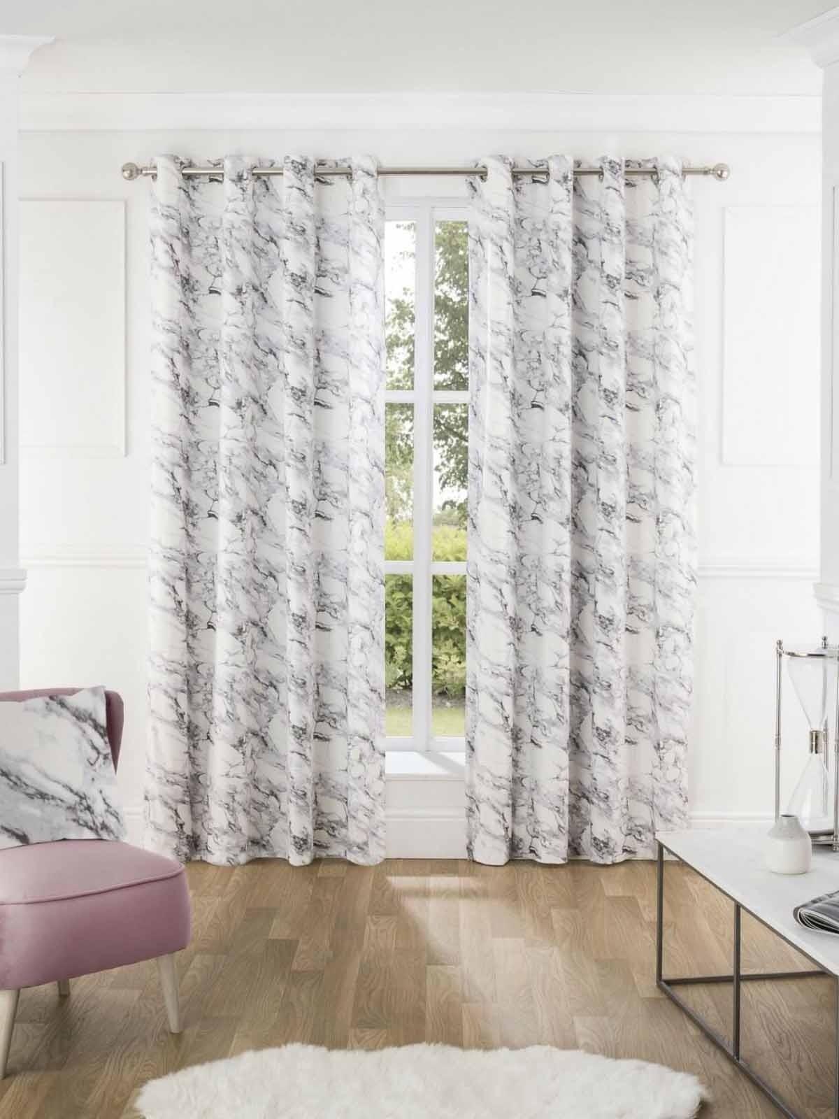 Catherine Lansfield Marble Curtain 66x54 Inch Grey 