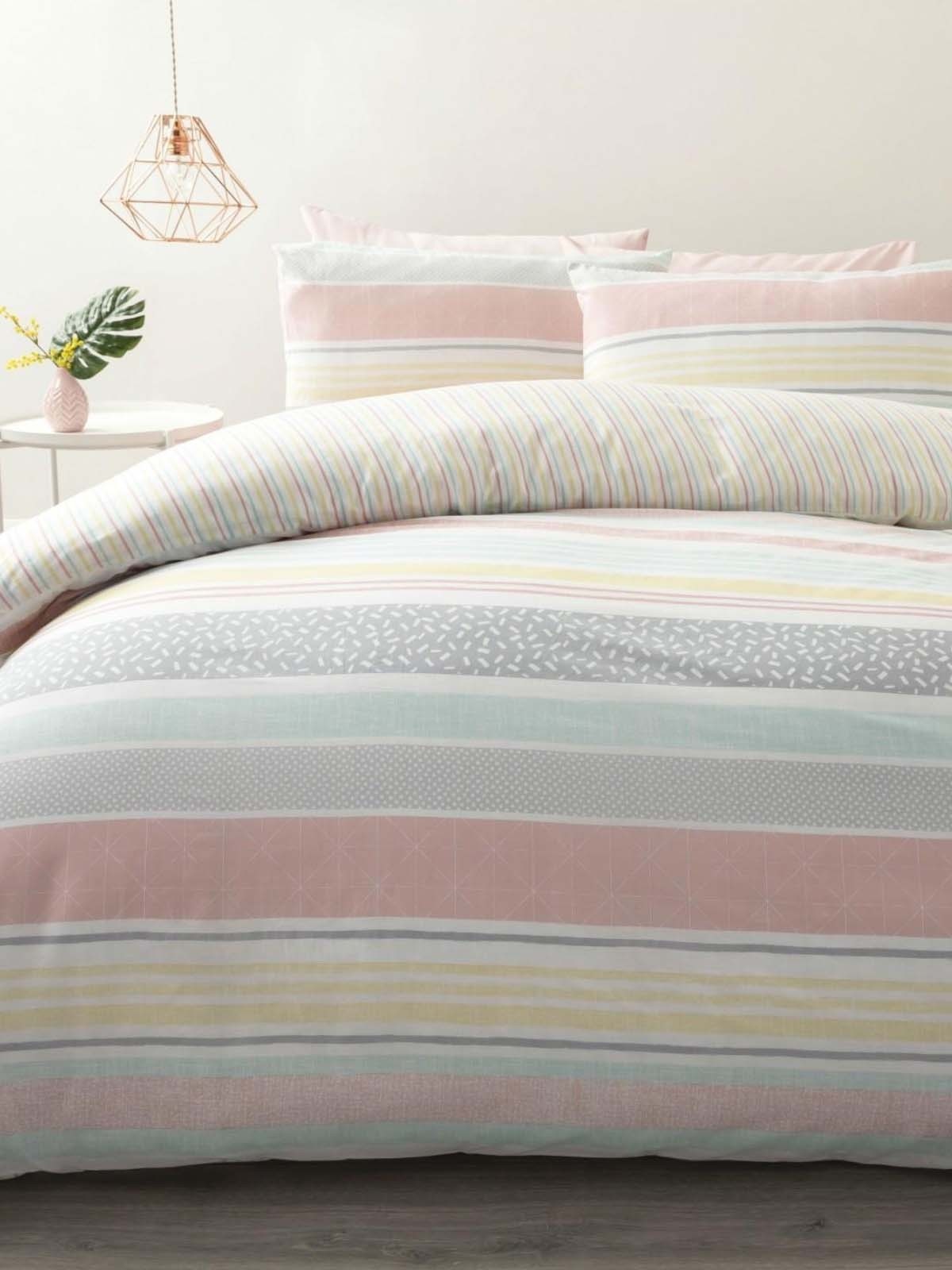 Patterned Bright Stripe Duvet Set Pink