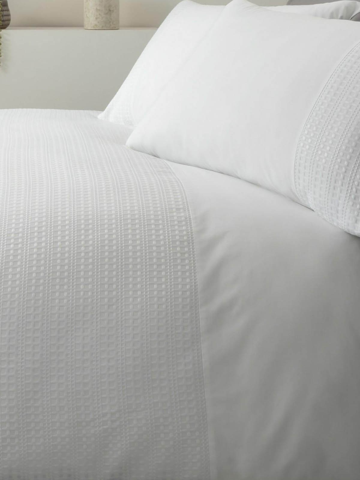 Waffle Stripe Border Duvet Set White Ponden Home