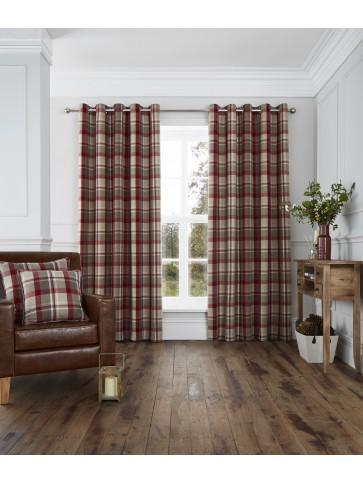 Harris Woven Check Eyelet Curtains Red