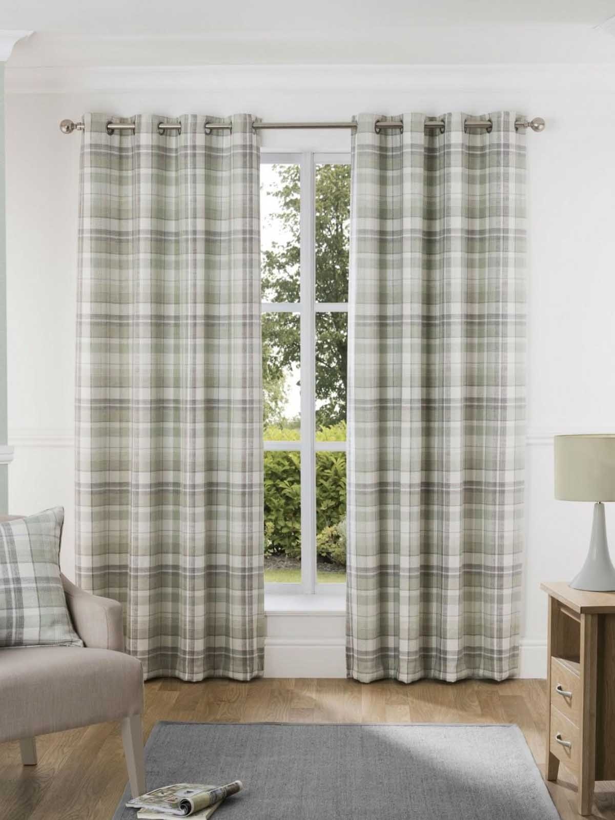Linden Check Blackout Eyelet Curtains Green Ponden Home