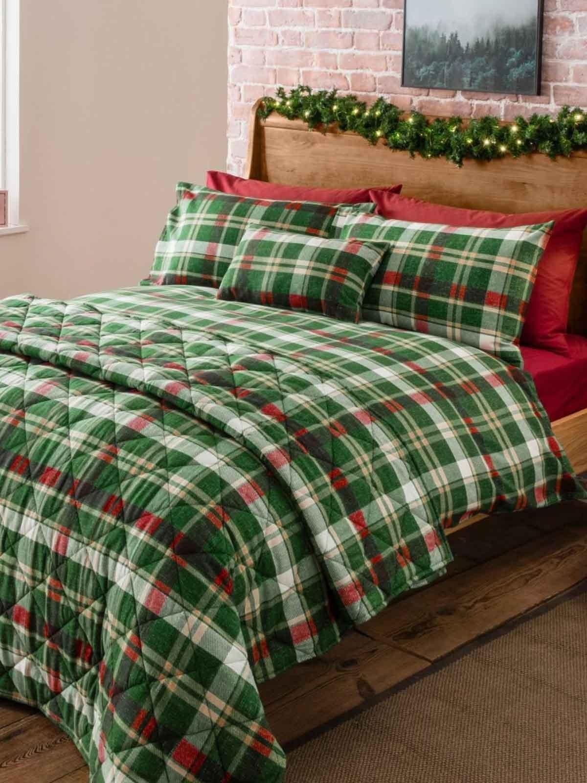Sherwood Check Brushed Cotton Bedding Collection Green | Ponden Home
