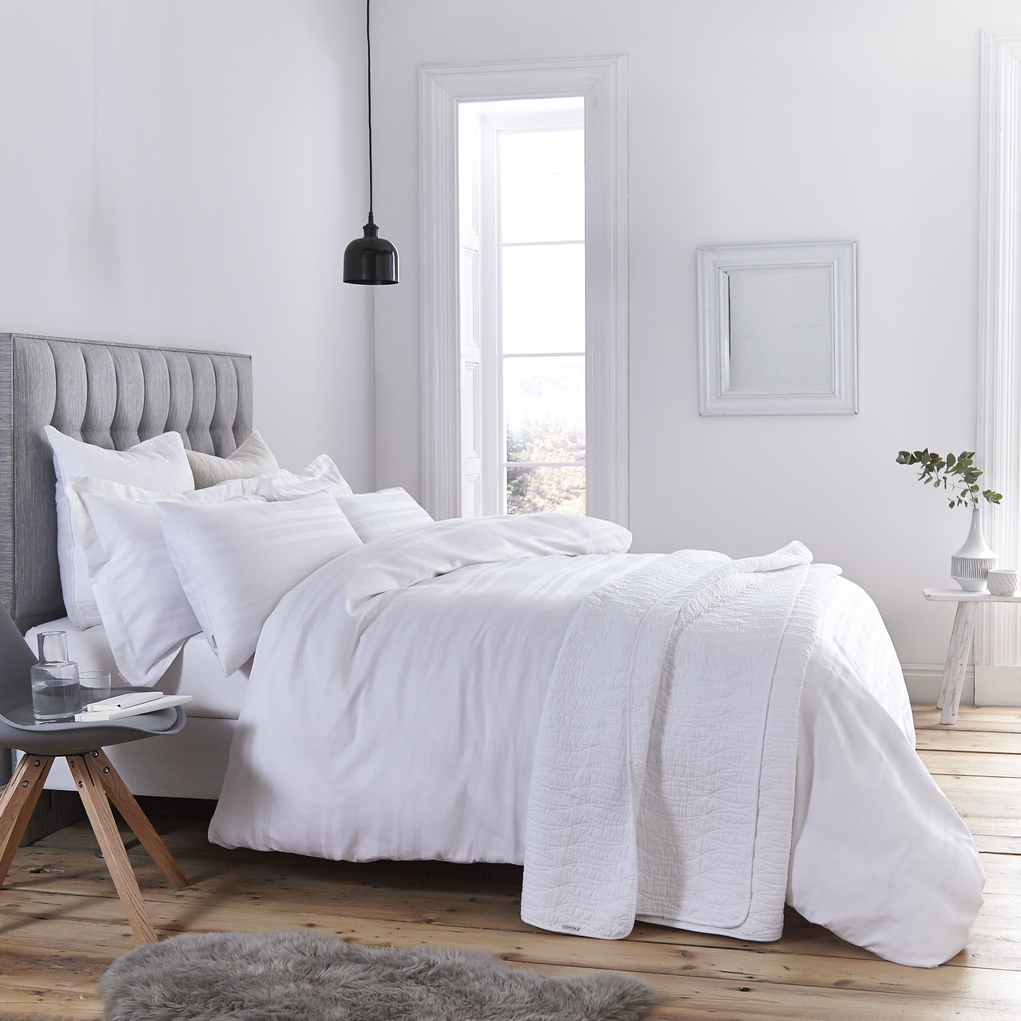 Bianca Waffle Cotton Stripe Bedding Collection White Ponden Home