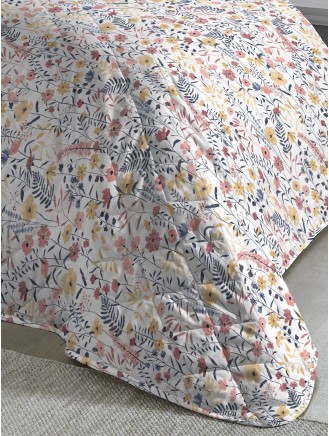 Loren Floral Print Easy Care Navy Bedspread