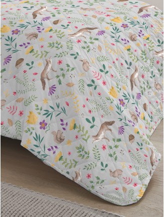 Arwen Woodland Animals Print Easy Care Grey Bedspread
