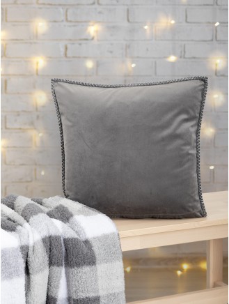 Forest Trees Embroidered Velvet Grey Cushion