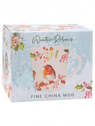 Winter Robins Fine China Boxed Mug