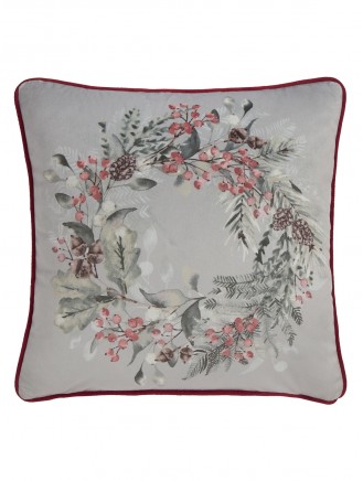 Dreams & Drapes Winter Sprigs Print Velvet Green Cushion