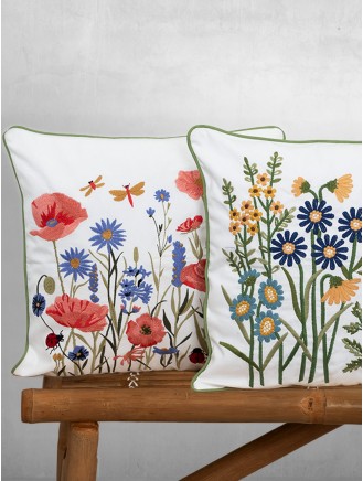 Floral Pure Cotton Embroidered Cushion