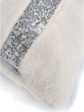 By Caprice Home Ingrid - Faux Fur Sequin Filled Cushion Ivory
