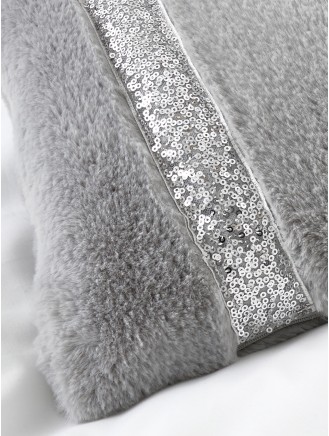 By Caprice Home Ingrid - Faux Fur Sequin Filled Cushion Silver