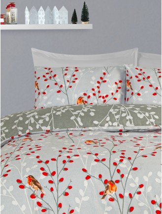 Robyn Robin Print Brushed Grey Duvet Set