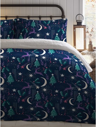 Luna Celestial Stag Print Fleece Navy Duvet Set