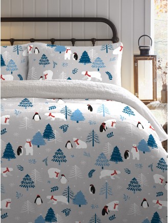 Nevada Arctic Animals Print Fleece Grey Duvet Set