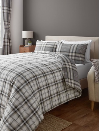 Catherine Lansfield Kelso Check Charcoal Grey Duvet Set