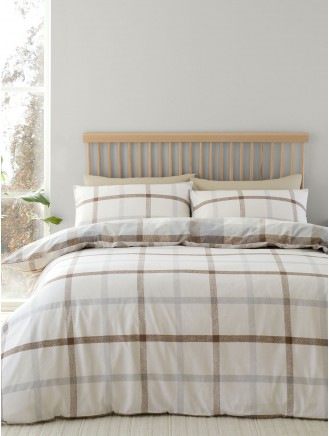 Catherine Lansfield Brushed Cotton Check Natural Duvet Set