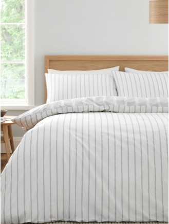 Bianca Ashford Stripe 200 Thread Count Cotton Percale Silver Grey Duvet Set