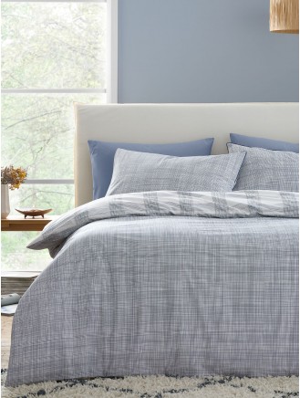 Bianca Marlow Check 200 Thread Count Cotton Percale Blue Duvet Set