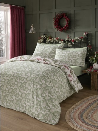 Dreams & Drapes Winter Sprigs Brushed Cotton Green Duvet Set
