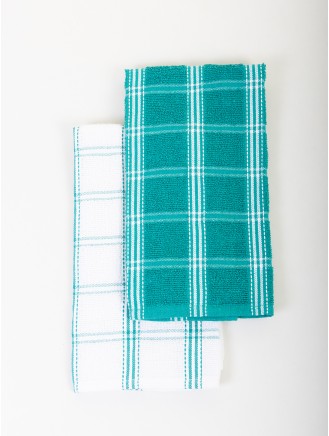 Teal Check 2 Pack Tea Towels