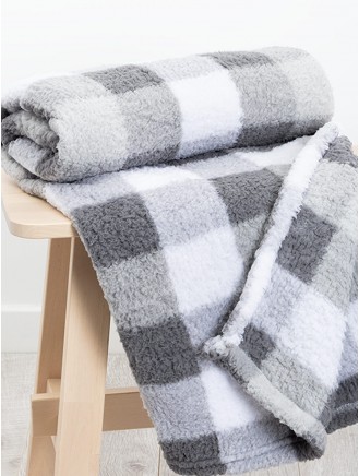 Teddy Fleece Check Grey Throw