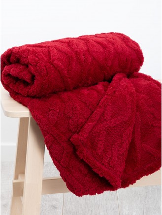 Cable Fleece Red Throw