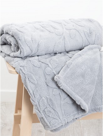 Leafy Floral Embossed Fleece Grey Throw
