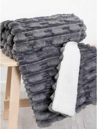 Chunky Rib Sherpa Fleece Grey Throw