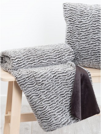 Textured Faux Fur Grey Throw