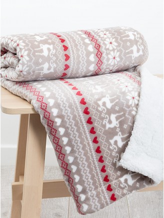 Stag Fairisle Sherpa Fleece Grey Throw