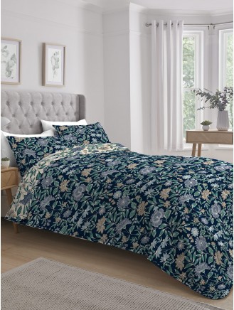 Helena Floral Print Easy Care Navy Bedspread