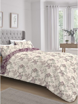 Erin Leaf Print Easy Care Plum Bedspread