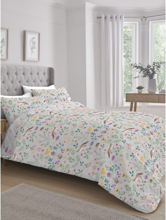 Arwen Woodland Animals Print Easy Care Grey Bedspread
