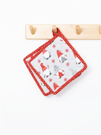 Gonks Print Cotton Grey 2-Pack Potholders