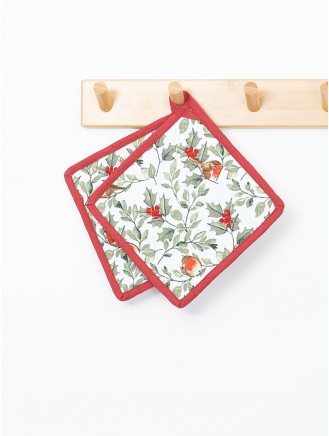 Robin Print Cotton Red 2-Pack Potholders