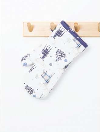 Stag Print Cotton Navy Single Oven Glove
