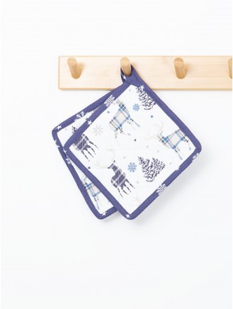 Stag Print Cotton Navy 2-Pack Potholders