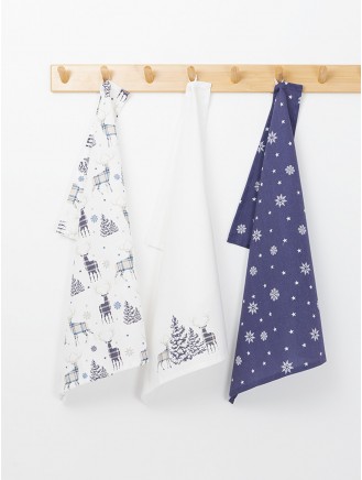 Stag Print Cotton Navy 3-Pack Tea Towels