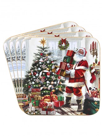 Santa Set of 4 Cork-Backed Coasters
