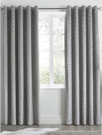 By Caprice Home Faye - Velvet Herringbone Curtains Silver