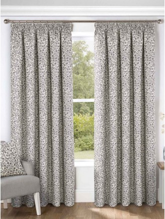 Grey Jacquard Pencil Pleat Curtains