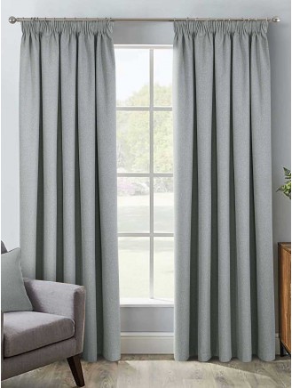 Grey Herringbone Blackout Pencil Pleat Curtains