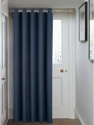 Navy Herringbone Blackout Eyelet Door Curtain