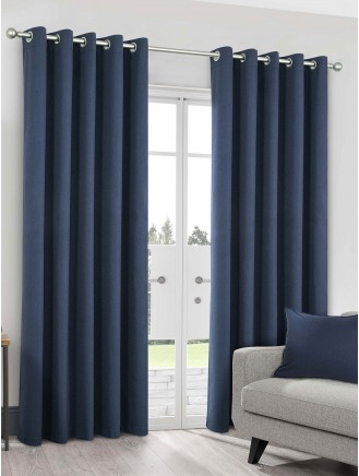 Navy Herringbone Blackout Eyelet Curtains