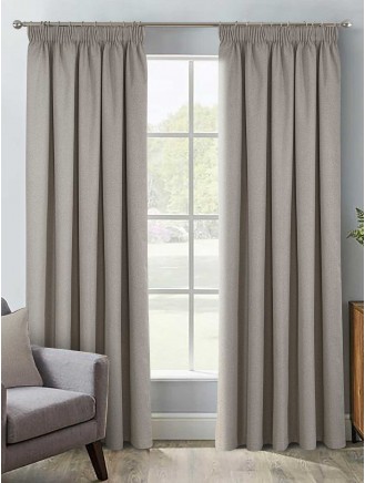 Natural Herringbone Blackout Pencil Pleat Curtains