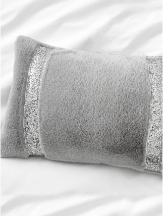 By Caprice Home Ingrid - Faux Fur Sequin Filled Cushion Silver