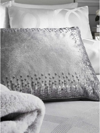 By Caprice Home Sophia - Velvet Sequin Filled Cushion Silver