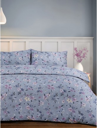 Sketchy Floral Print Soft Touch Blue Duvet Set
