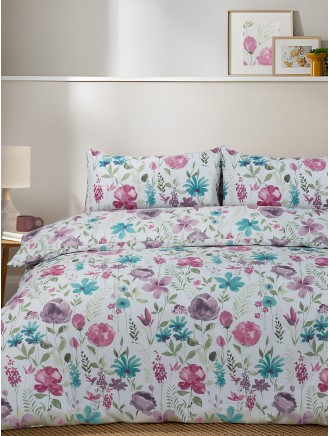 Painterly Floral Print Soft Touch Grey Duvet Set