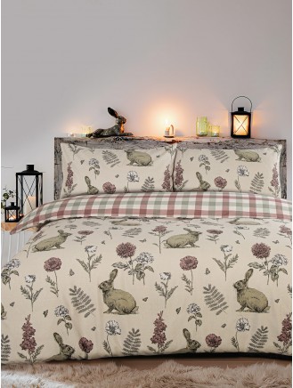 Alice Rabbit Print Brushed Beige Duvet Set